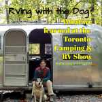 woman with dog in front of RV camper with text: RVing with the Dog