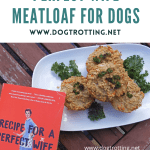 Dog meatloaf on white dish with copy of book Recipe for a Perfect Wife