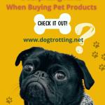 black pug dog on a yellow poster promoting '8 surprising hints when buying pet products