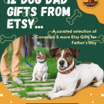 poster promoting 12 Dog Dad gifts from Etsy with a Jack Russel dog on it