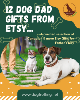 poster promoting 12 Dog Dad gifts from Etsy with a Jack Russel dog on it